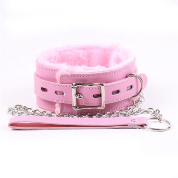 Collar C/Correa Plush Rosa Lateto